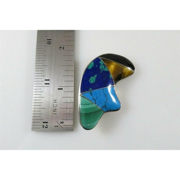 950 Silver Fetish Bear Brooch Onyx, Tigers Eye, Turquoise Taxco Alicia ODC - Picture 6 of 9